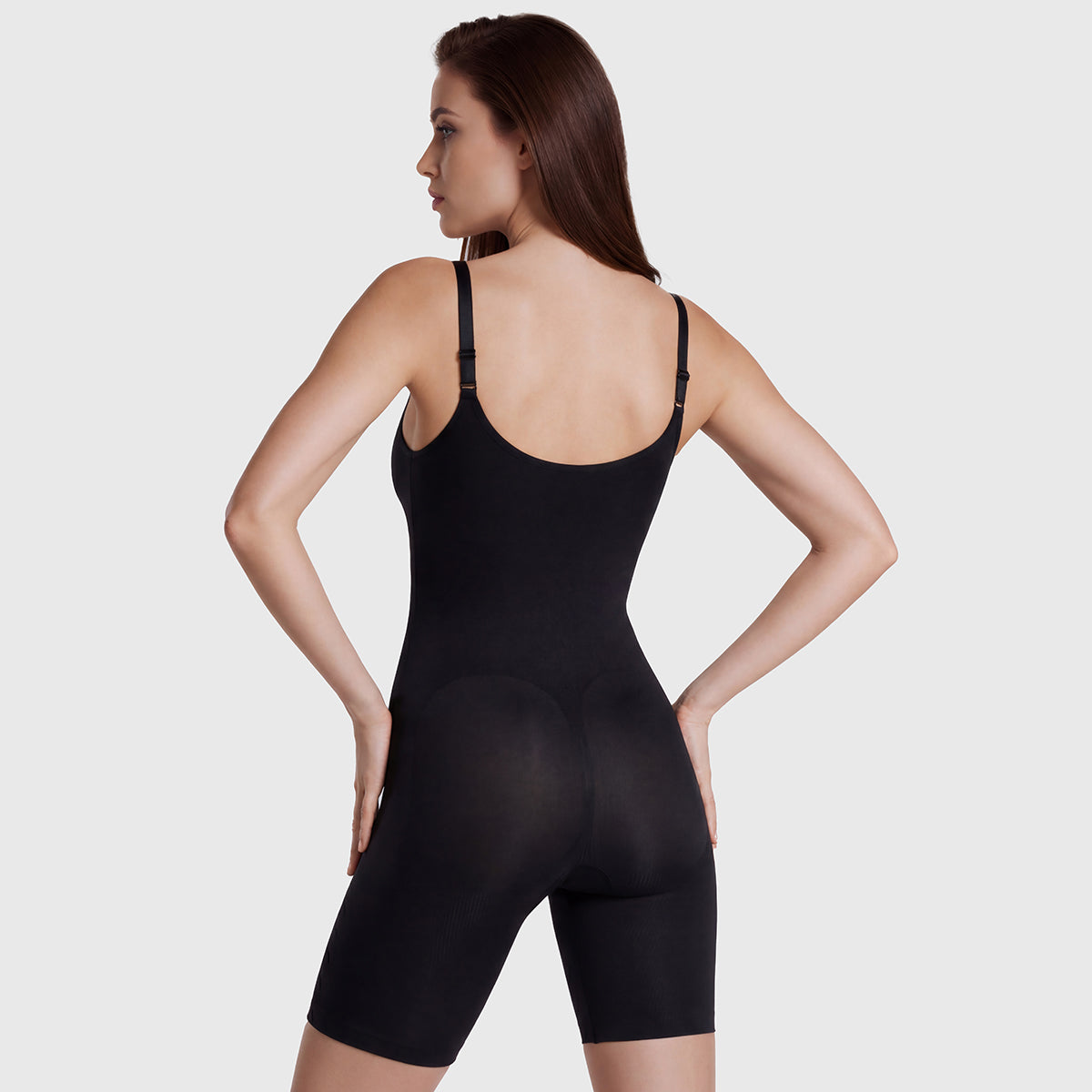 Shevee seamless mid-thigh Bodysuit black back view butt-lifting fit