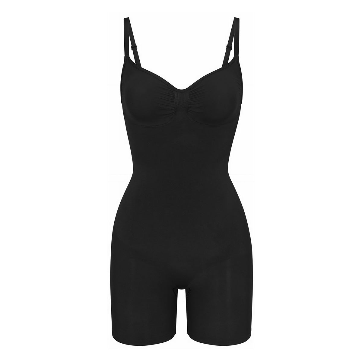 Shevee seamless mid-thigh Bodysuit black flat lay product view