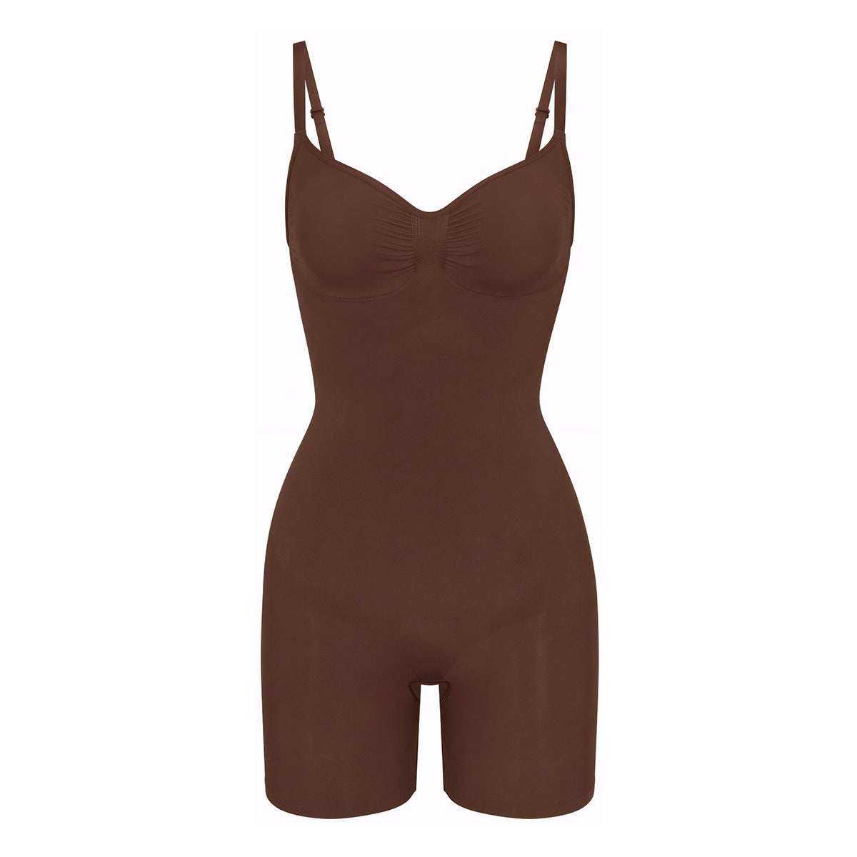 Shevee seamless mid-thigh Bodysuit cocoa flat lay product view