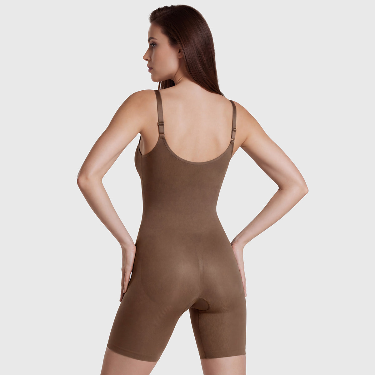 Shevee seamless mid-thigh Bodysuit jasper back view butt-lifting fit