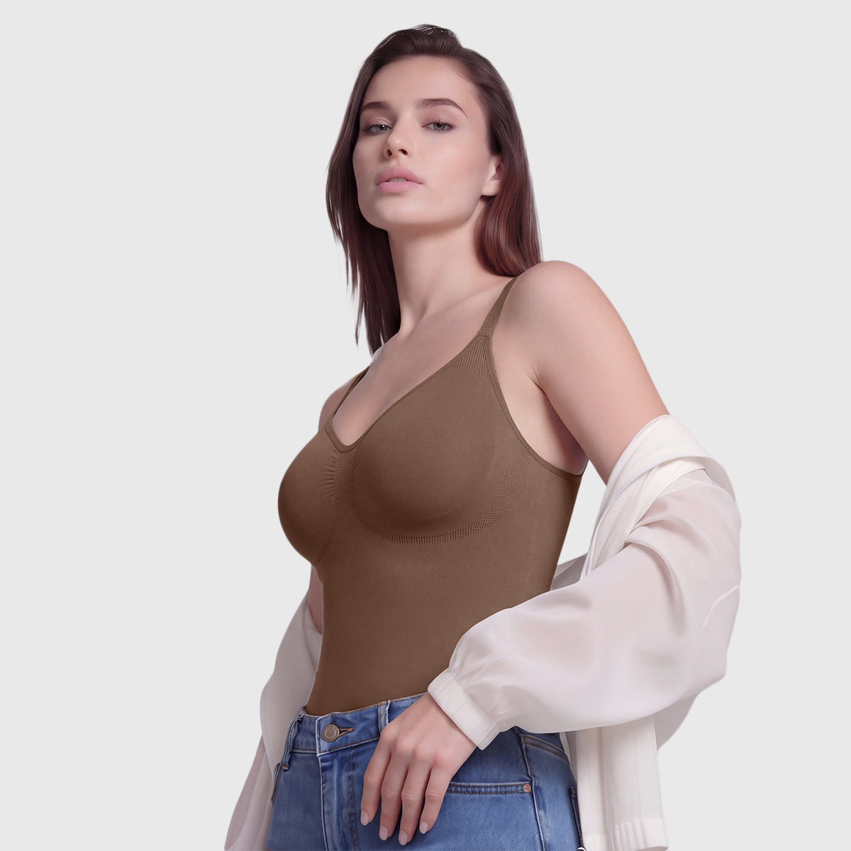 Shevee seamless mid-thigh Bodysuit jasper lifestyle side pose