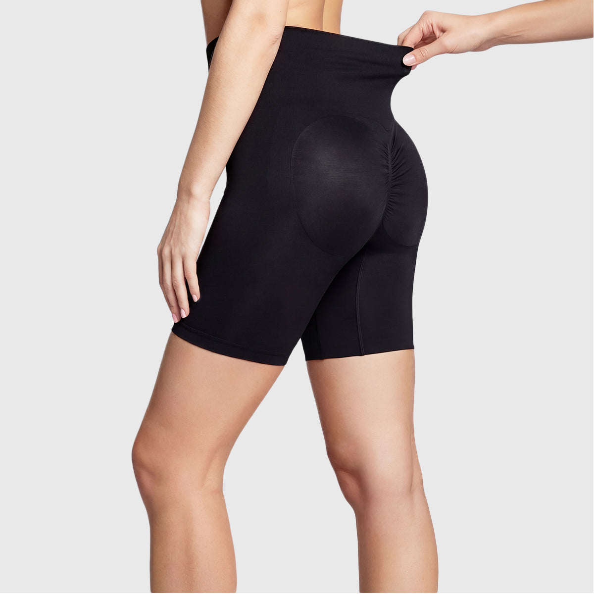 Shevee high-waisted butt-lifting mid-thigh Shorts black back view shaping fit