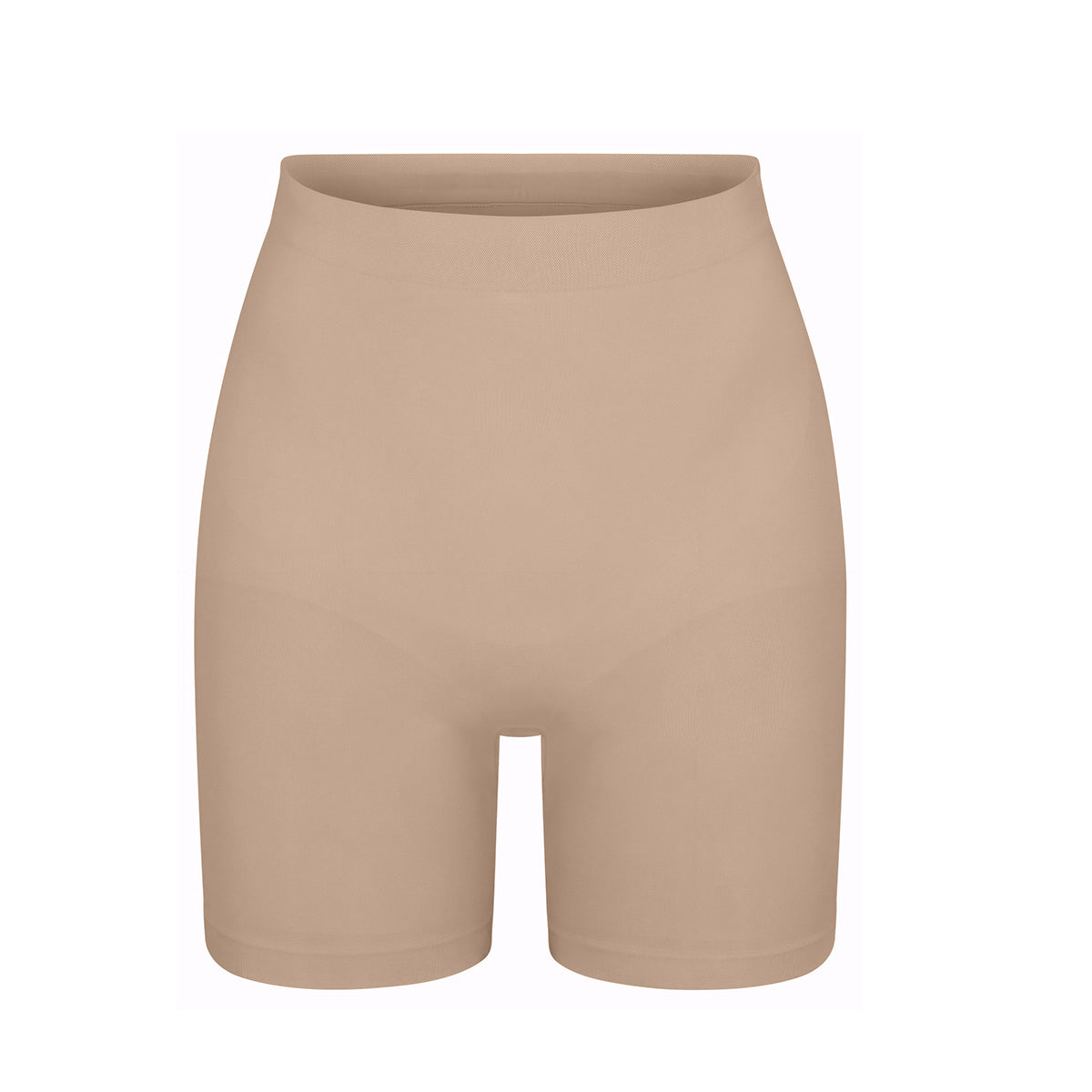 Shevee high-waisted butt-lifting mid-thigh Shorts sand flat lay product view